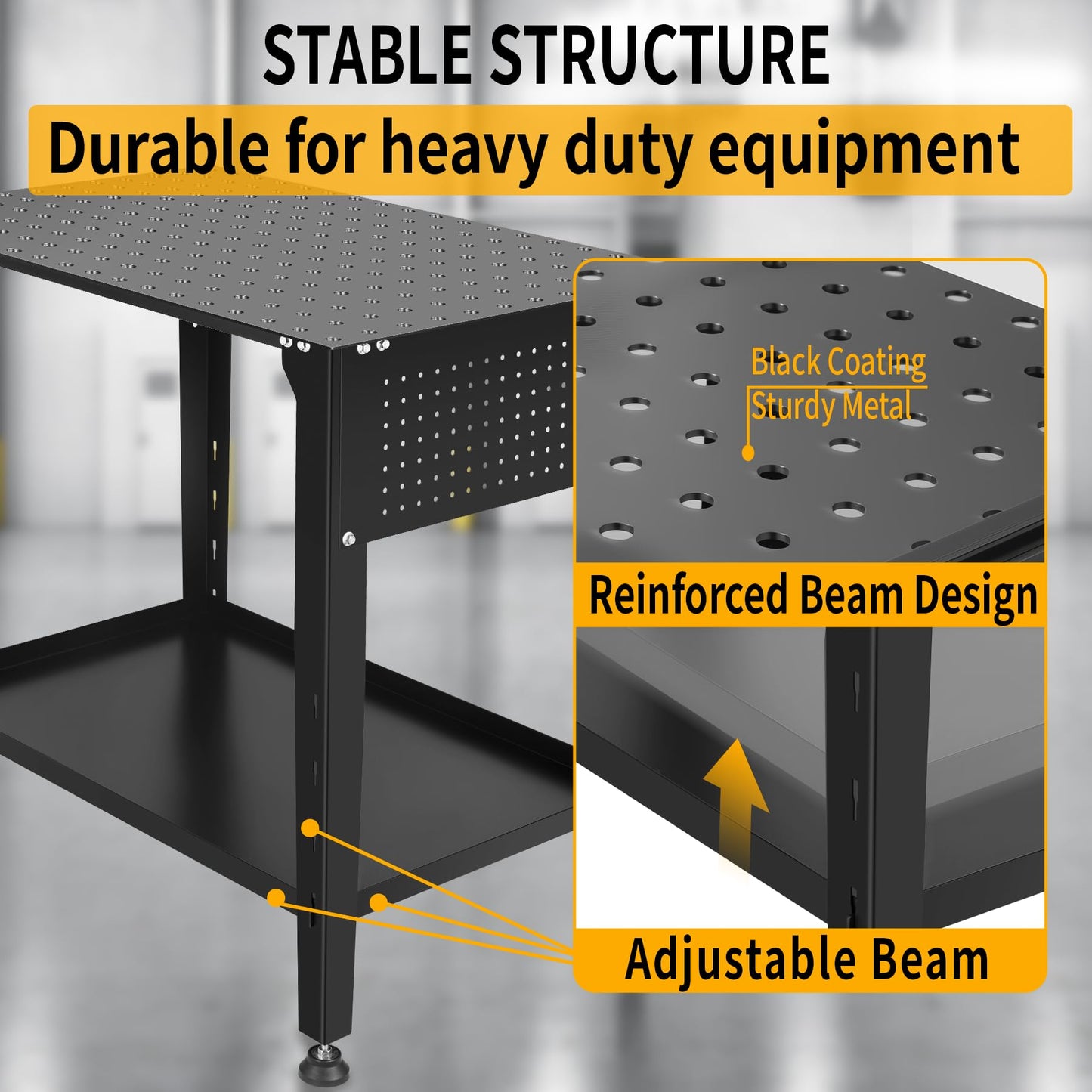 Cxforste Steel Welding Table 800 Lbs Load Capacity, 36" x 24" Welding Table Heavy-Duty Top with 5/8" Fixture Holes, Metal Work Table with Storage Board Black