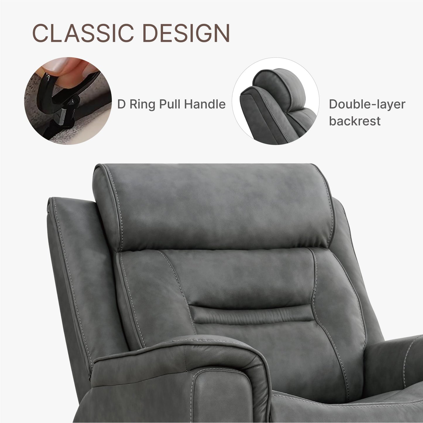 KISLOT Leather Recliner Chair, 360° Swivel Rocker for Adults Manual Rocking Reclining Chair with Adjustable Backrest Footrest for Living Room Bedroom Home Theater Seating