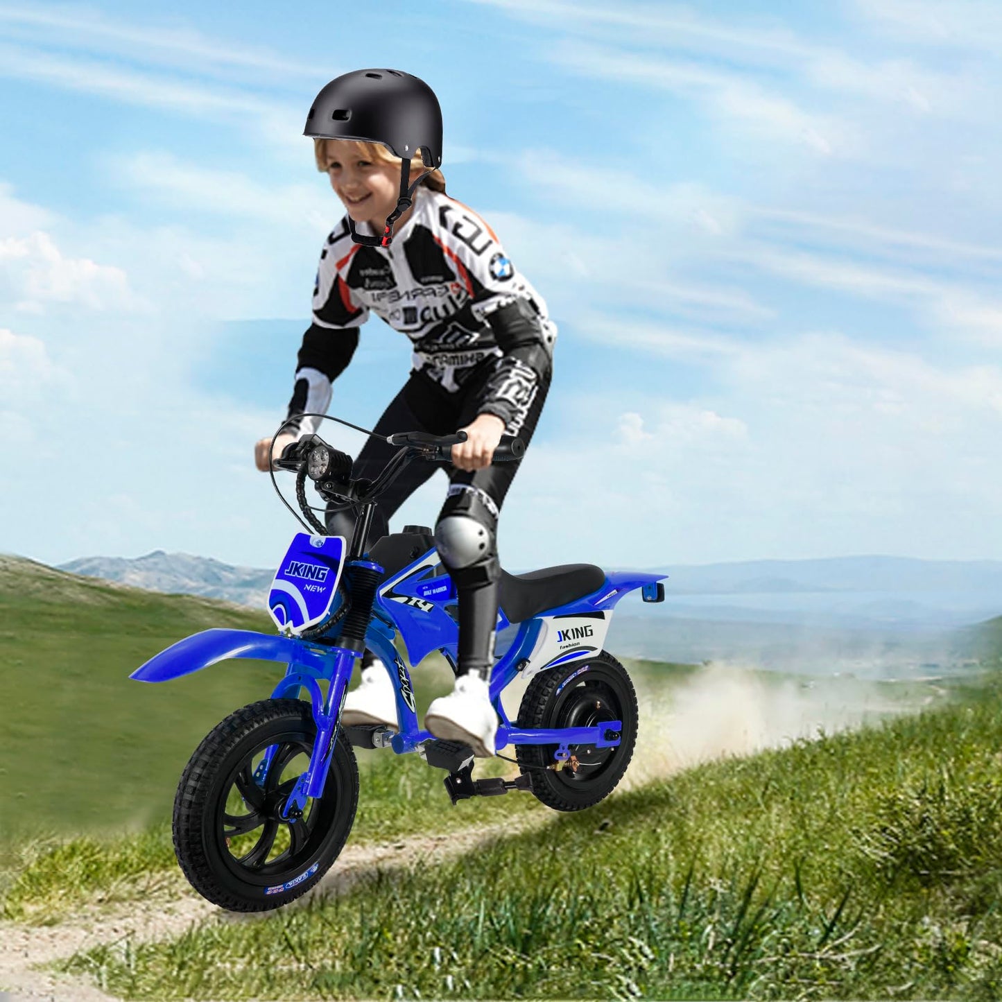 Kids Motorcycle,C6 Kids Electric Dirt Bike,12-inch 160W brushless Motor,3-Speed LCD Display,10 MPH Top Speed,LED Brushless Controller + Moto Sound，8 Miles Range,Blue