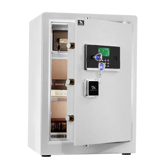 TIGERKING Home Safe Box, 3.7 Cu Ft Large Heavy-Duty Steel Security Safe, Anti-Theft, Dual Alarm System, Digital Keypad Lock & Backup Keys, for Money, Jewelry and Valuables, White
