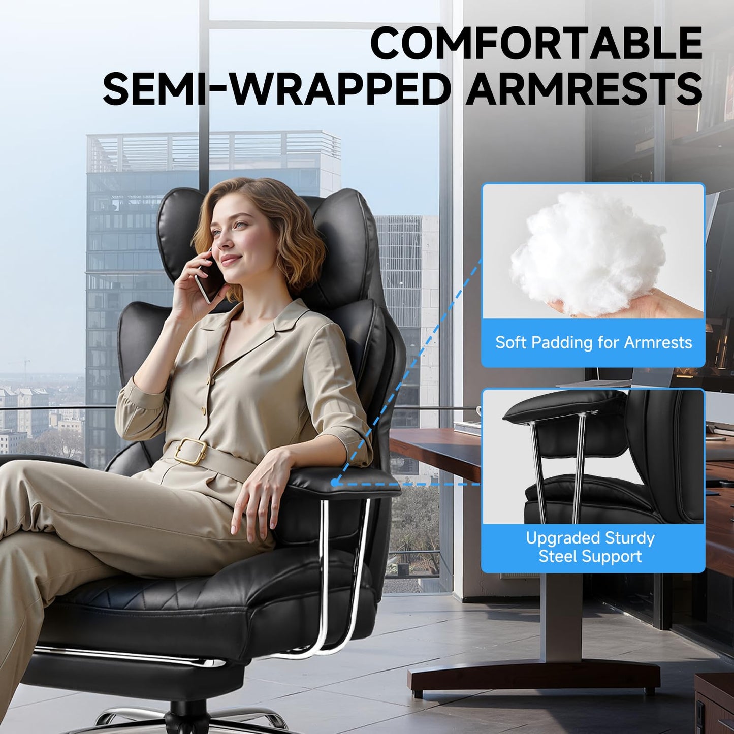 GTPLAYER Gaming Chair,Office Chair with Pocket Spring Lumbar Support, Ergonomic Comfortable Wide Office Desk Computer Chair with Outward Fixed Soft Armrests and Footrest (PU Leather, Black)