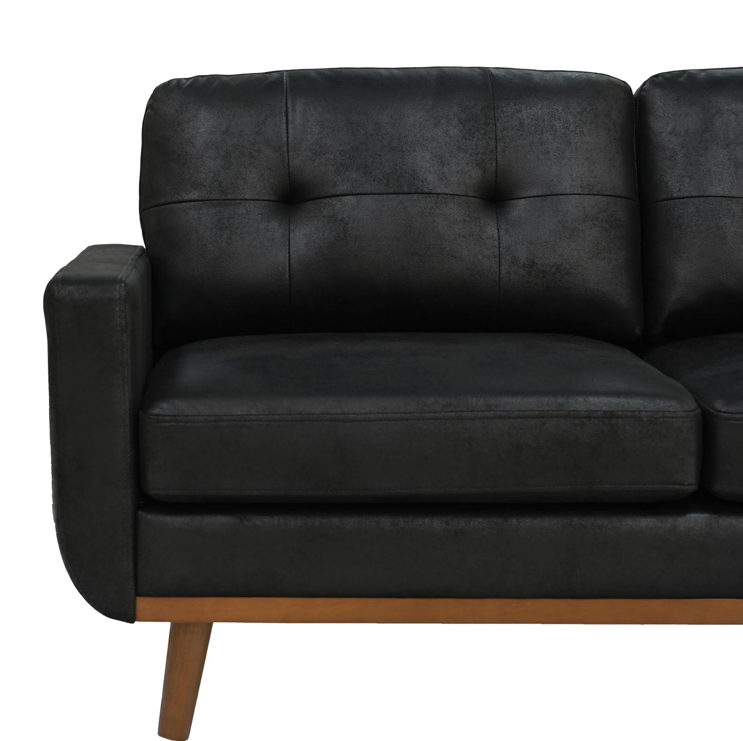 Eafurn Mid-Century Modern Loveseat Sofa Couch, 65” Small PU Leather Couch with Solid Wood Legs & Tufted Backrest, 2-Seater Faux Leather Settee for Living Room, Apartment, Office