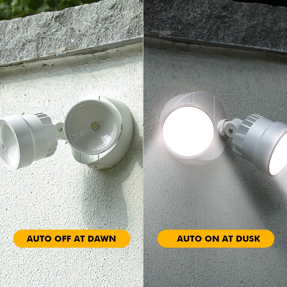 LUTEC Dual-Head Flood Light 2000 Lumen 18W Waterproof Dusk to Dawn Security Wall Light 1 Pack White Model P6221W-D2D