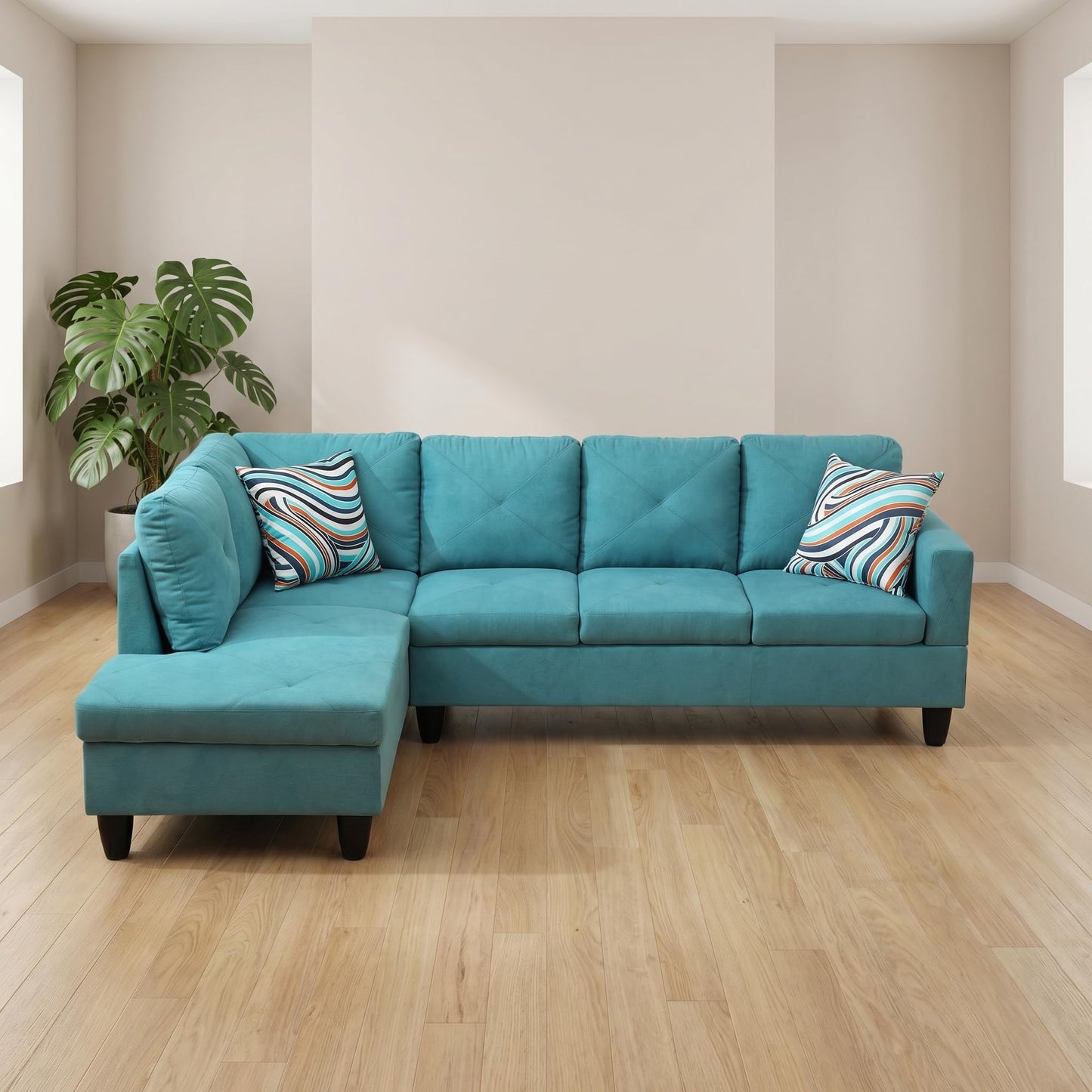 Trygoal L-Shaped Sectional Sofa, Modern 4-Seat Couch with Left Facing Chaise, Sectional Couch for Living Room, Apartment, Office, Blue