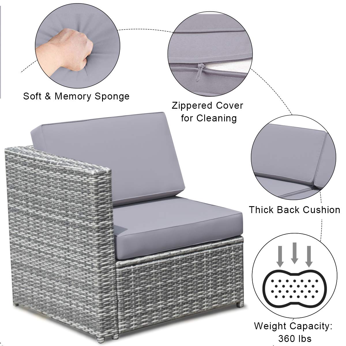 Tangkula 8 PCS Outdoor Patio Furniture Set, Rattan Wicker Sofa Set, Sectional Sofa Couch Conversation Set w/Storage Table and 12 Zippered Cushions for Garden Backyard Poolside (Grey)
