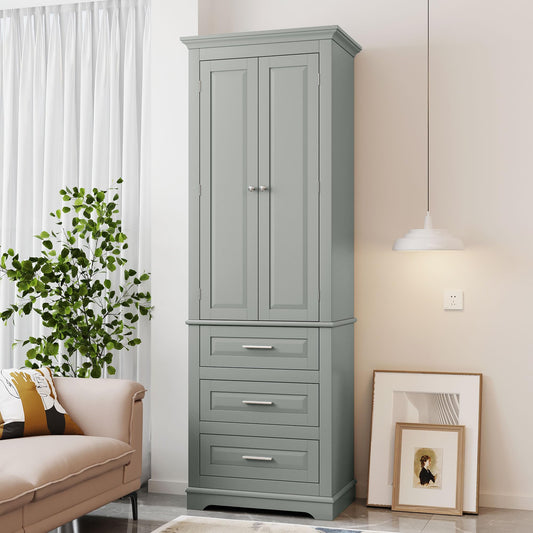 62.2" Wide Storage Cabinet Pantry Cupboard with Doors and Drawers for Home Kitchen, Bathroom and Living Room, Adjustable Shelf, White