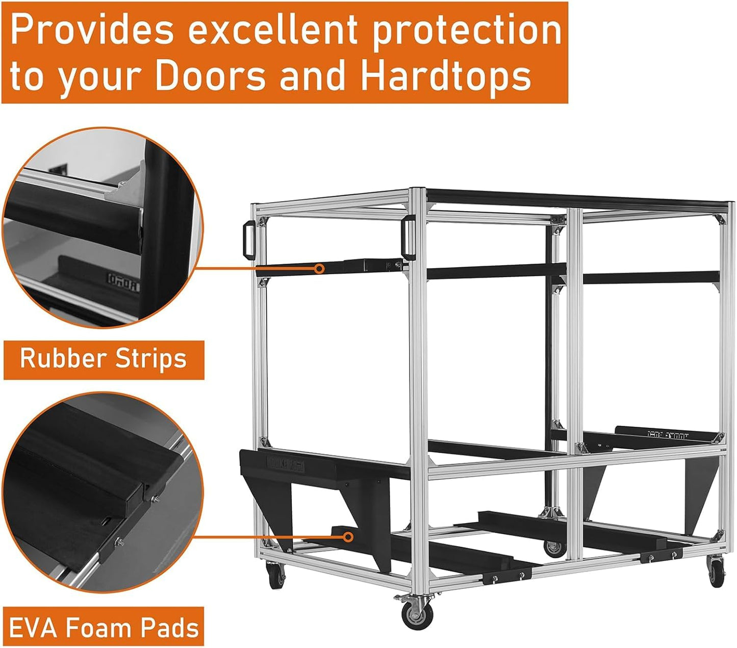Hooke Road Doors and Hardtop Holder Movable Cart Storage Rack for 1997-2026 Jeep Wrangler TJ JK JL Gladiator JT & 2021-2026 Ford Bronco (2/4 Doors Hardtop Only)