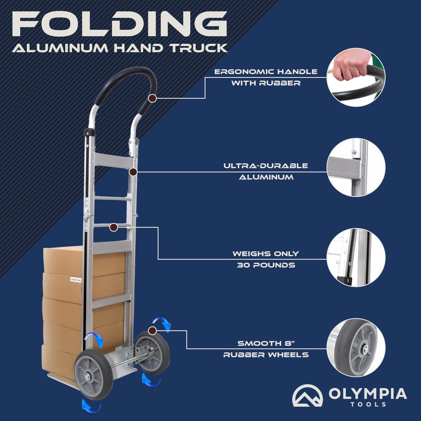 Olympia Tools Aluminum Foldable Utility Shopping Cart with Wheels and Removable Bag, Collapsible Personal Cart for Groceries, Laundry and Storage