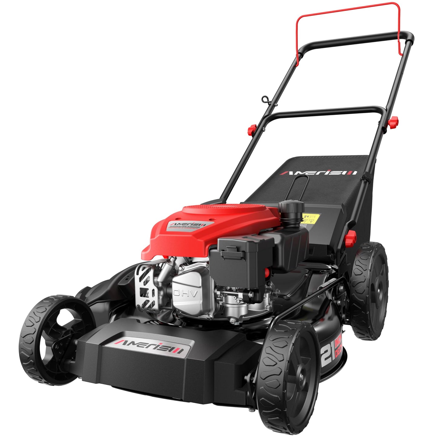 AMERISUN 21-Inch Gas Push Lawn Mower for Large Yard, 144cc 4-Stroke Engine, 6-Position Adjustable Cutting Height, 3-in-1 Mulching, Side Discharge & Rear Bag for Garden Landscaping