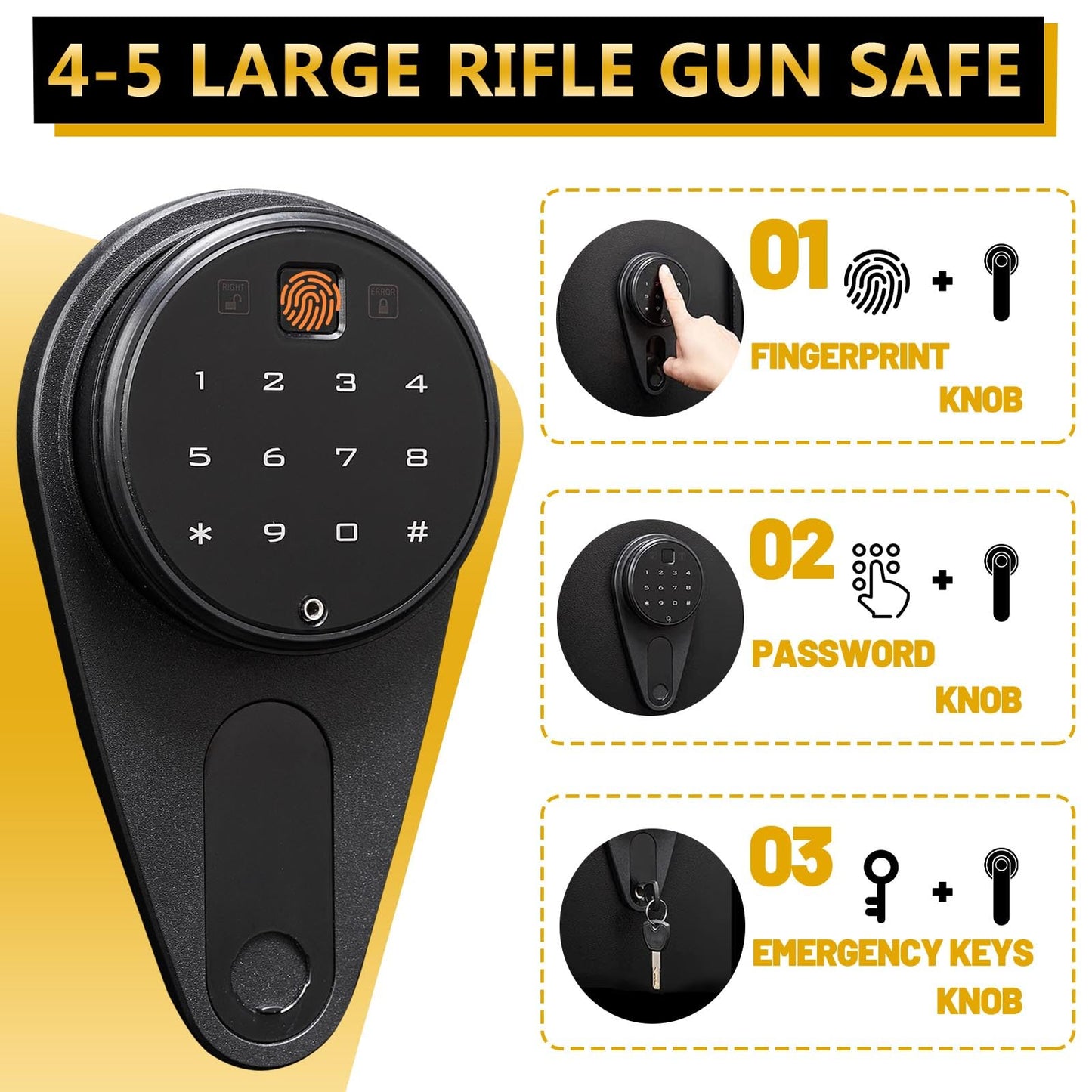 Kaer 4-5 Gun Safe,Gun Safe for Rifles and Pistols,Long Rifle Safe for Home,Gun Cabinet for Rifles and Shotguns with Fingerprint/Digital Keypad/Removable Shelf No Assembly Needed