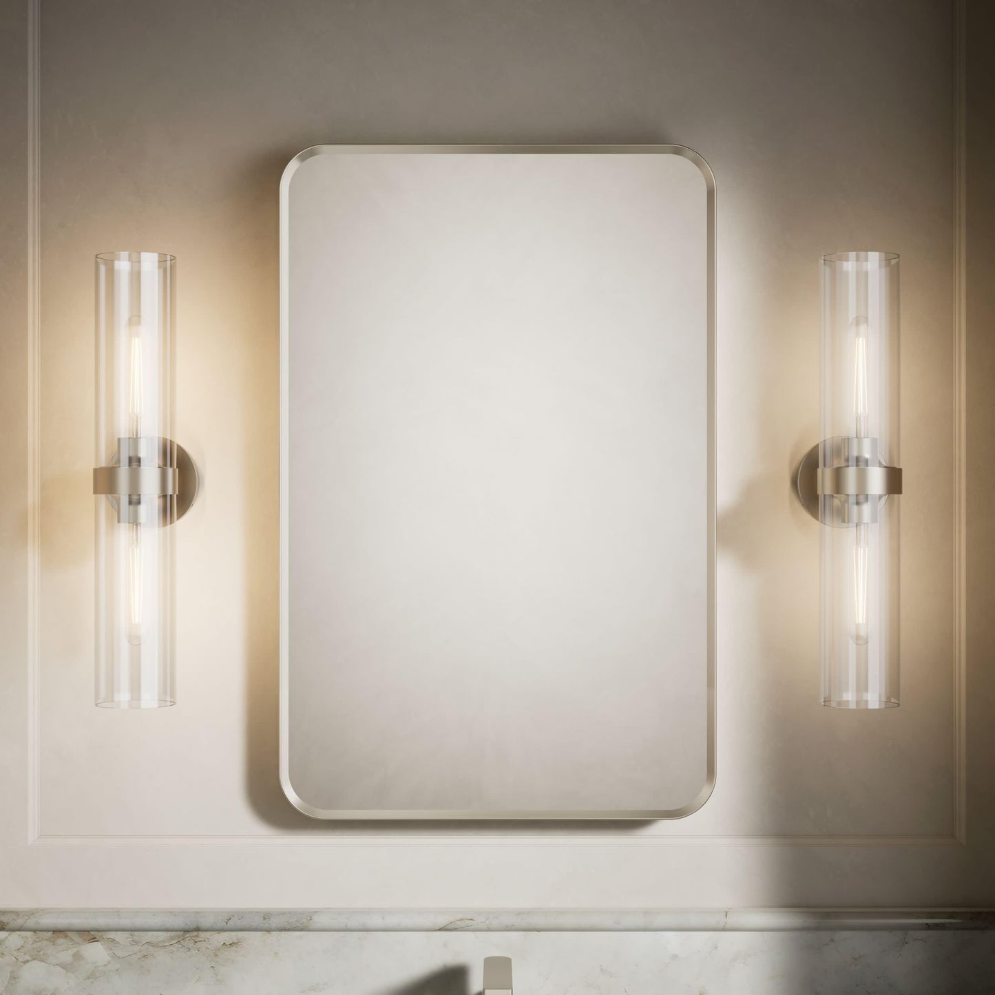 Kohler 35570-BNL Verdera® Framed Bathroom Medicine Cabinet with Mirror, Rectangular Design, Mirrored Interior, Adjustable Glass Shelves, Rustproof, 22 in. W x 34 in. H, Brushed Nickel