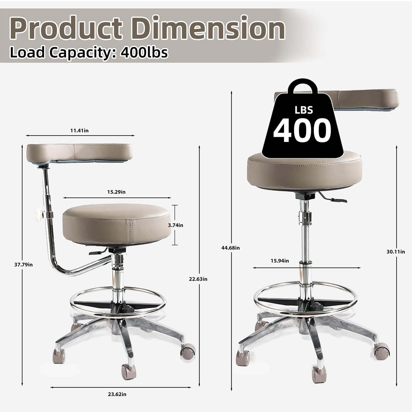 Viviange Ergonomic Dental Stool with Adjustable Height & Rolling Base - Comfortable Dentist Chair for Hygienists, Assistants, & Medical Professionals - Grey