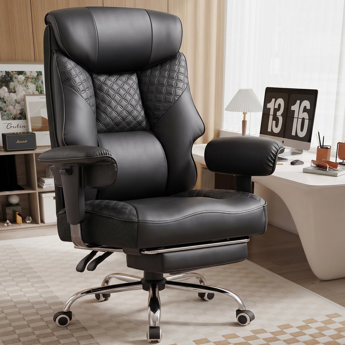 GTPLAYER Big and Tall Office Chair, High Back Computer Gaming Chair with Ergonomic Lumbar Support &Pocket Spring Cushion for Lower Back Pain Relief, Leather Executive Chair with Foot Rest, Black