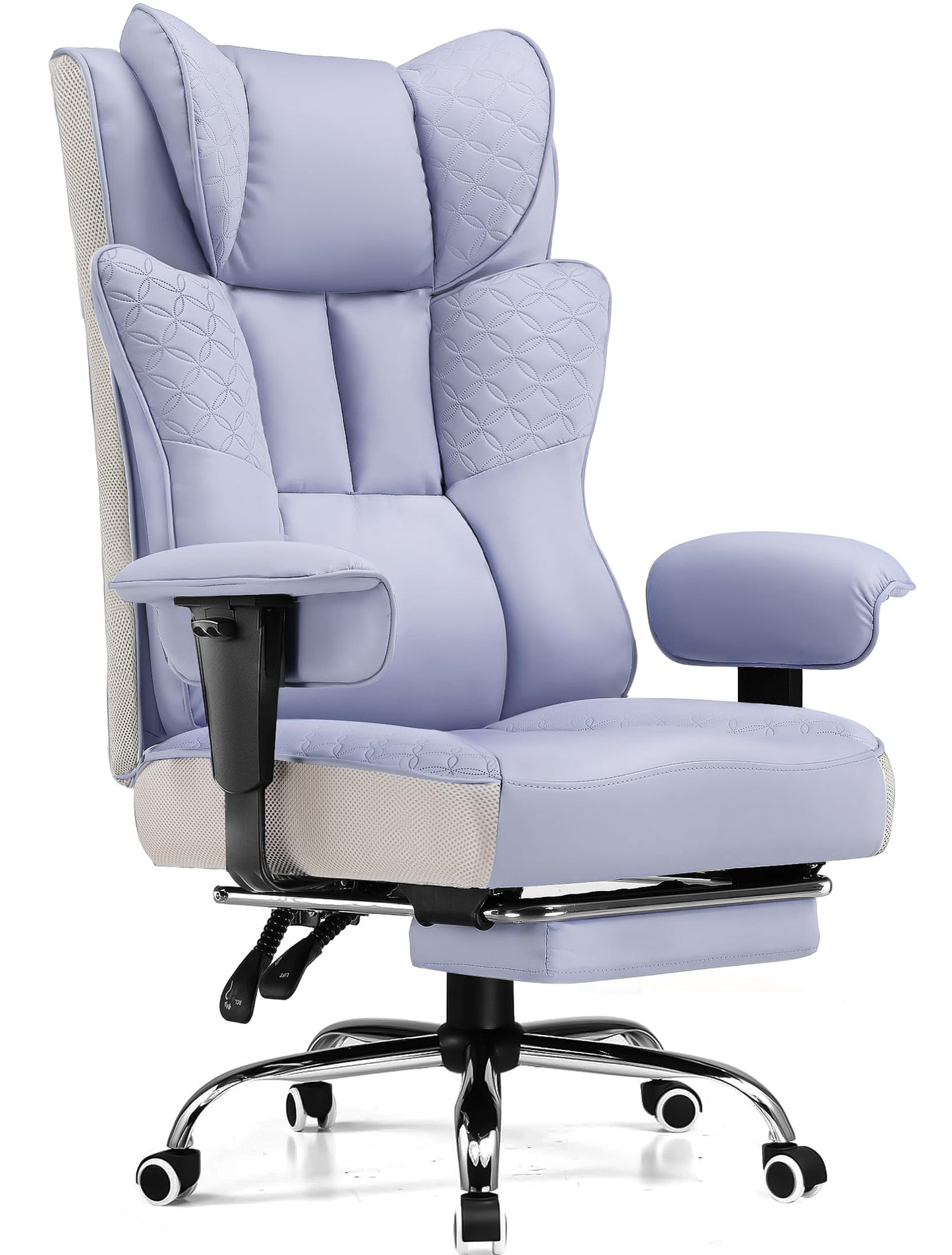 GTPLAYER Big and Tall Office Chair, Wide Ergonomic Gaming Chair with Deluxe Embossing Designed Leather with Foot Rest,150°Reclining Adjustable Soft Armrests Pocket Spring Back Support and Pillow
