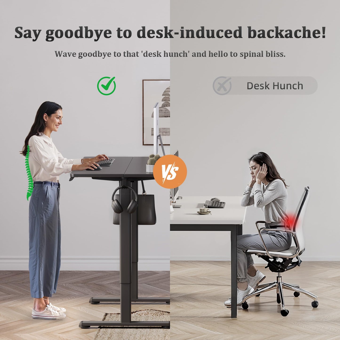 Claiks Electric Standing Desk, Adjustable Height Stand up Desk, 55x24 Inches Sit Stand Home Office Desk with Splice Board, Black Frame/Black Top