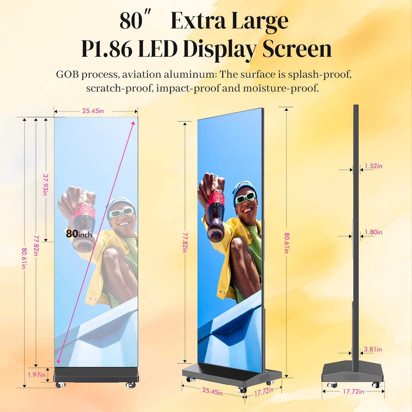YCKJNB 80″ P1.86 LED Screen Spliceable Flexible Digital Signage Display, Mobile Phone&Computer Software Remote Release, USB Plug-and-Play Full Poster Screen LED Digital Signage Display Black 2-Pack