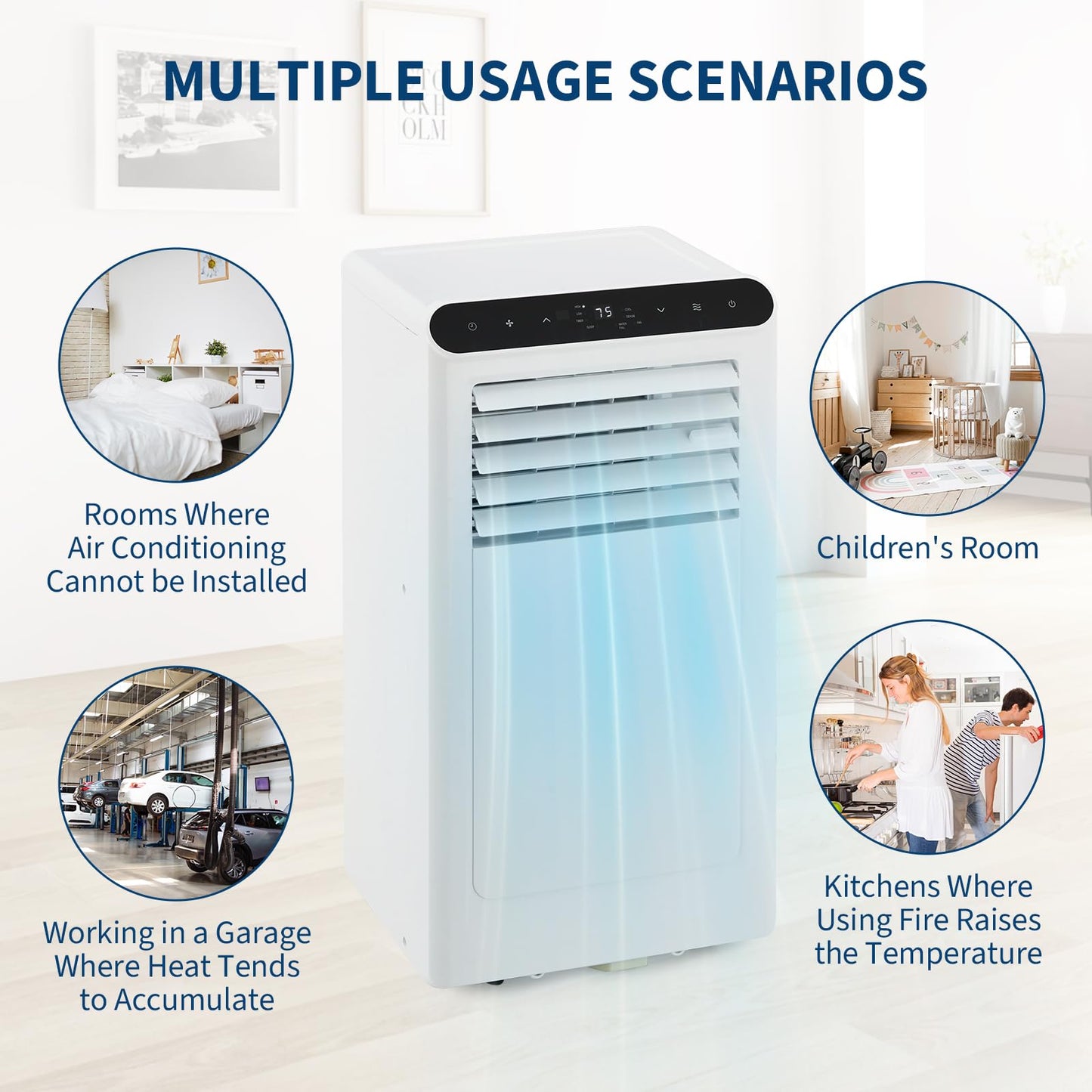 8000 BTU Portable Air Conditioner, Cools Up to 350 Sq.ft. Quiet AC Unit with Remote, 3-in-1 Dehumidifier Fan Sleep Mode 24H Timer, Easy Install Window Kit, for Home,White+White Panel