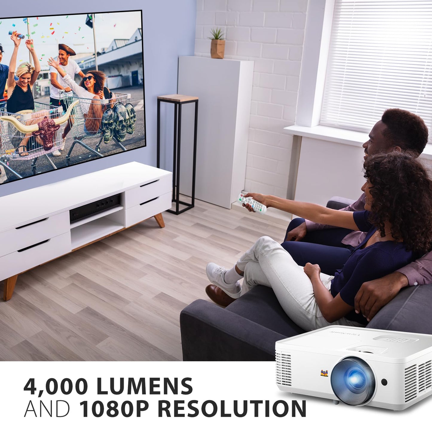 ViewSonic PA503HD 4000 Lumens 1080p Projector, Full HD High Brightness for Home Theater and Living Rooms, 1.1x Optical Zoom, Auto Keystone, Dual HDMI, and USB Inputs