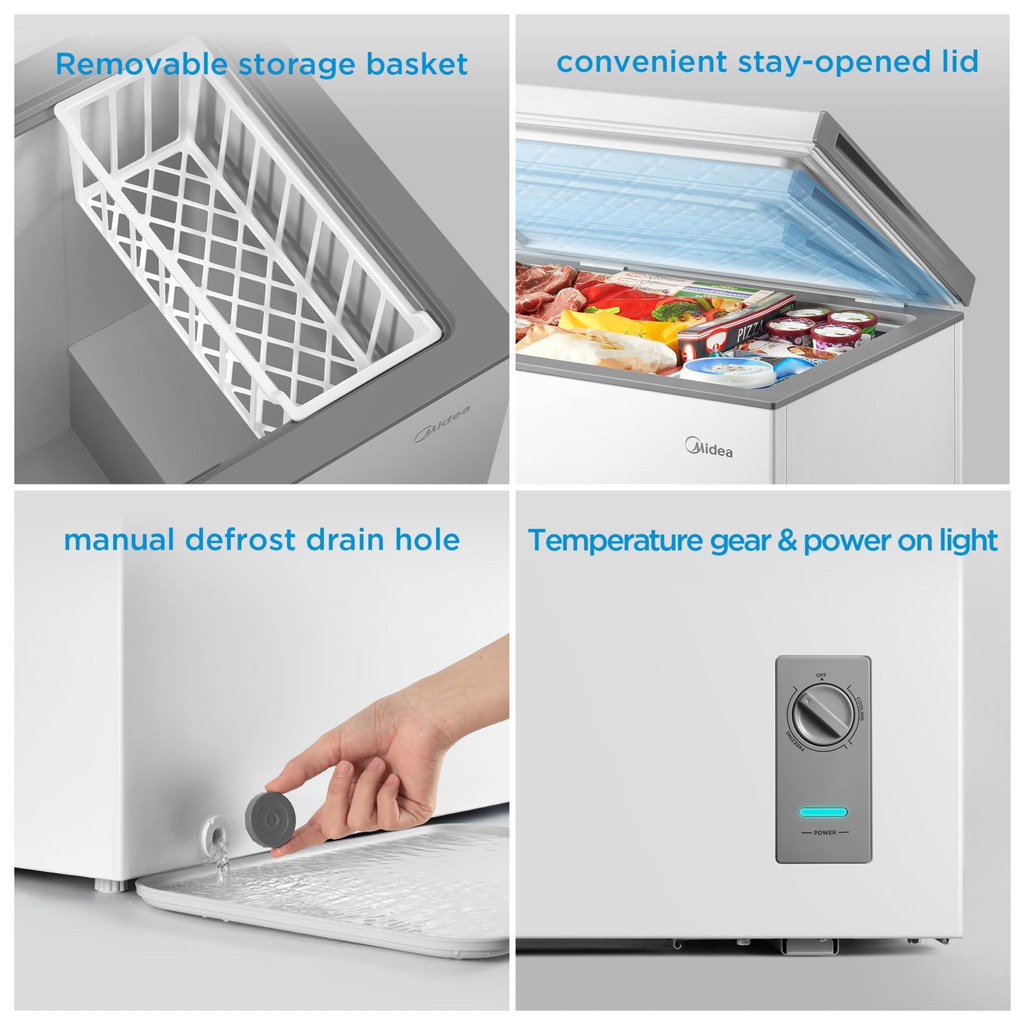 Midea MERC07C4BAWW Chest Freezer, 7.0 Cubic Feet Freezer With Removable Basket, Interior LED Light, Adjustable Temperature, For Kitchen Apartment Office, White