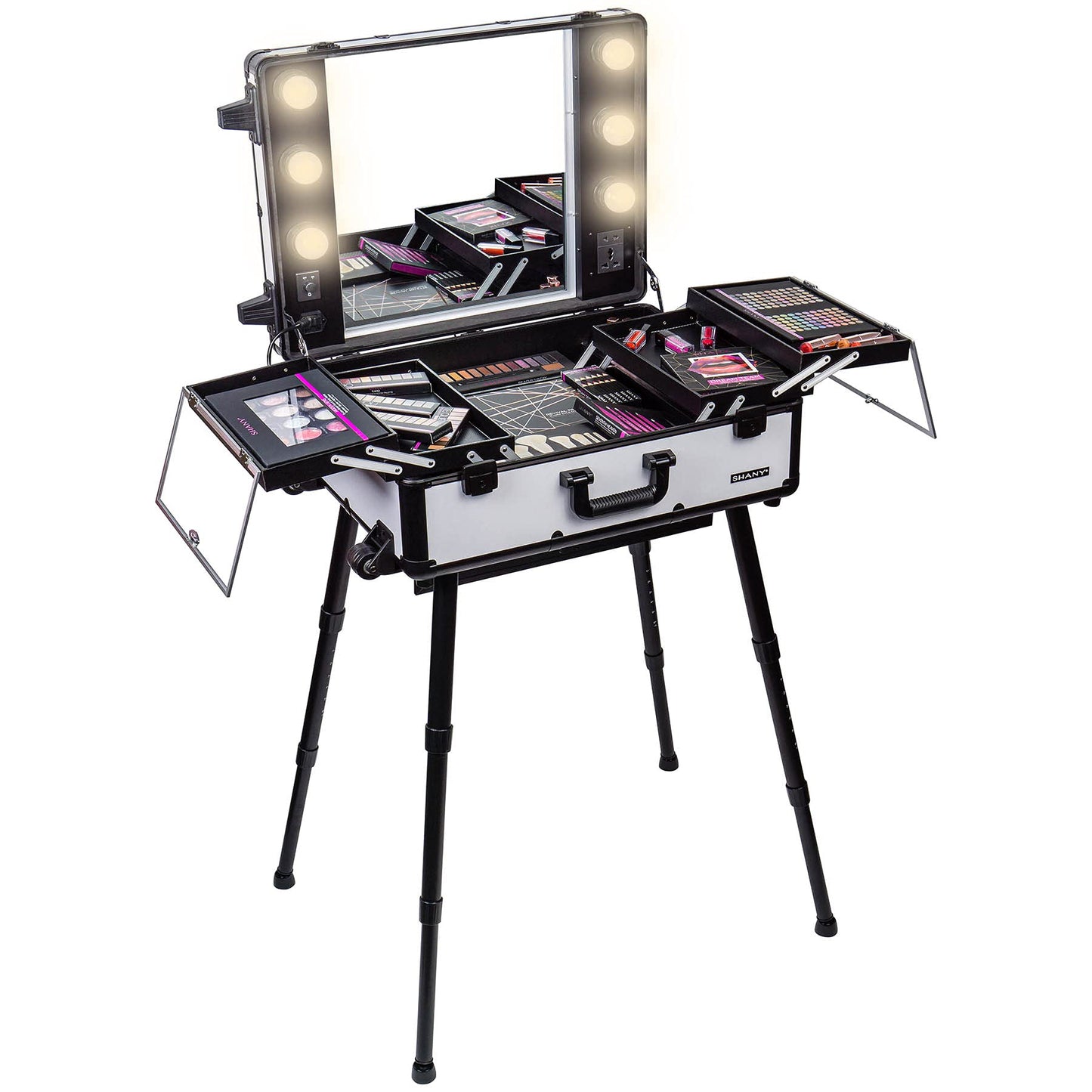 SHANY Studio ToGo Wheeled Trolley Makeup Case & Organizer with Light - Off White