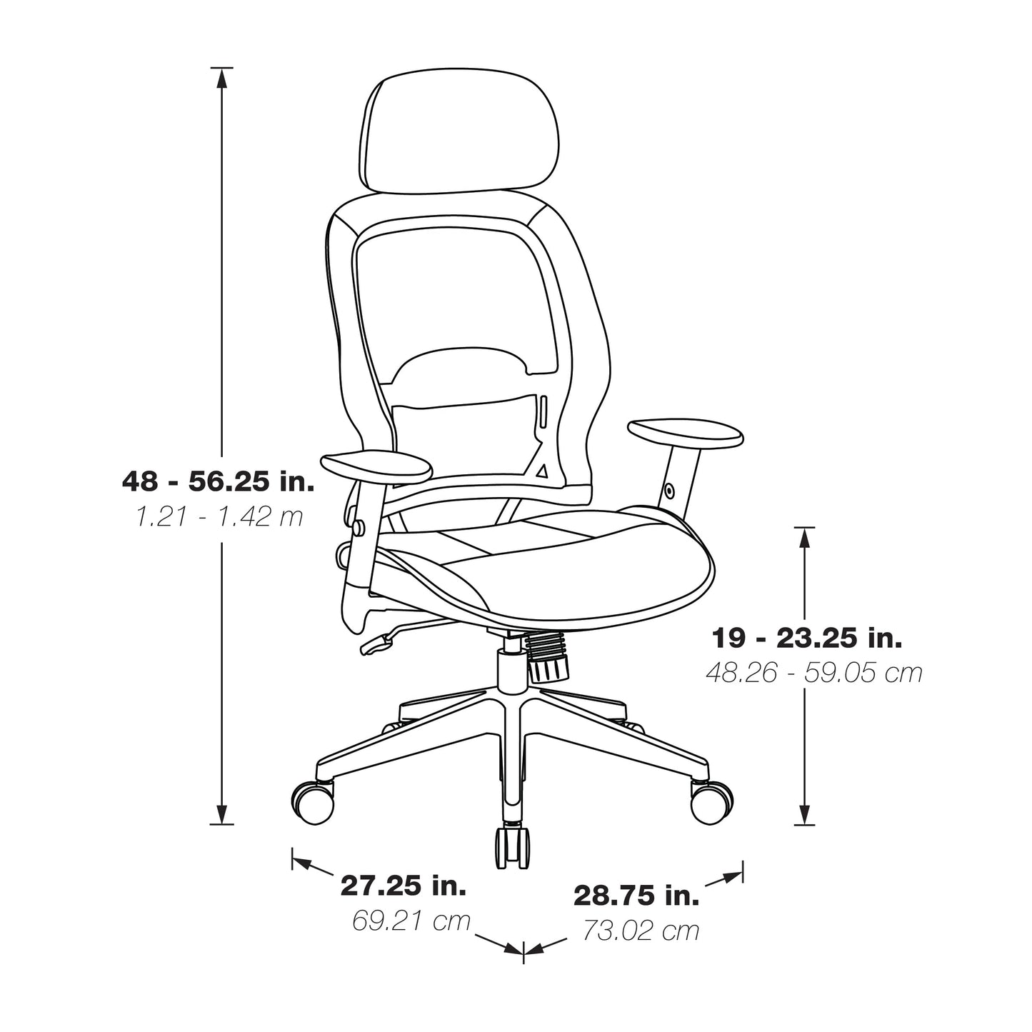 Space Seating Professional AirGrid Back and Padded Black Eco Leather Seat, 2-to-1 Synchro Tilt Control, Adjustable Arms and Tilt Tension with Nylon Base Executives Chair with Adjustable Headrest