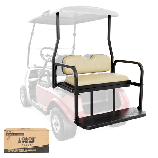 10L0L Golf Cart Rear Flip Seat for Club Car DS, Heavy-Duty Alloy Steel & PE Construction, No-Drill Installation, Non-Slip Pedals & Padded Backrest