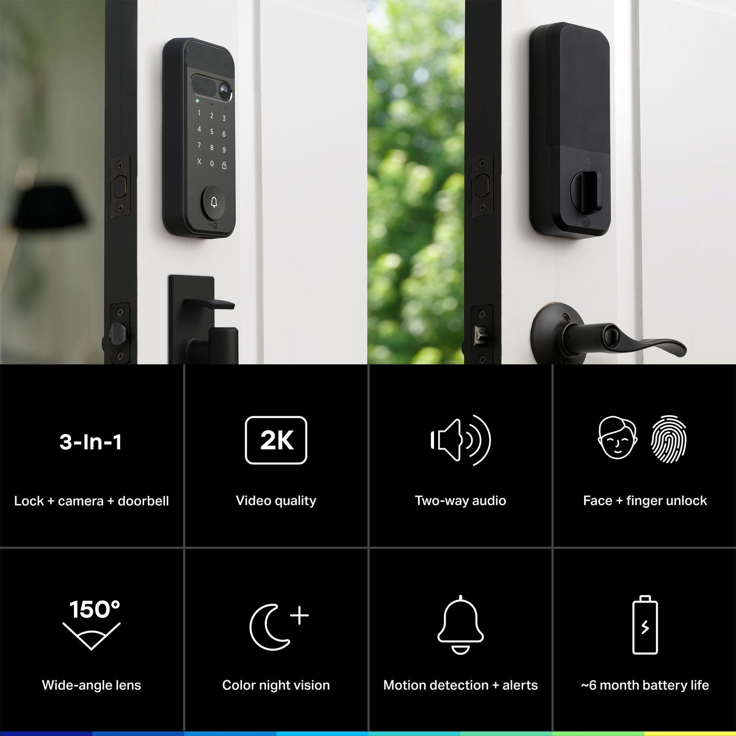 myQ Secure View™ 3-in-1 Smart Lock Deadbolt + myQ Chime + Extra Battery, Keyless Entry Lock, 2K HDR Doorbell Camera, Face, Fingerprint & PIN Access, App Control, Color Night Vision & Two-Way Audio