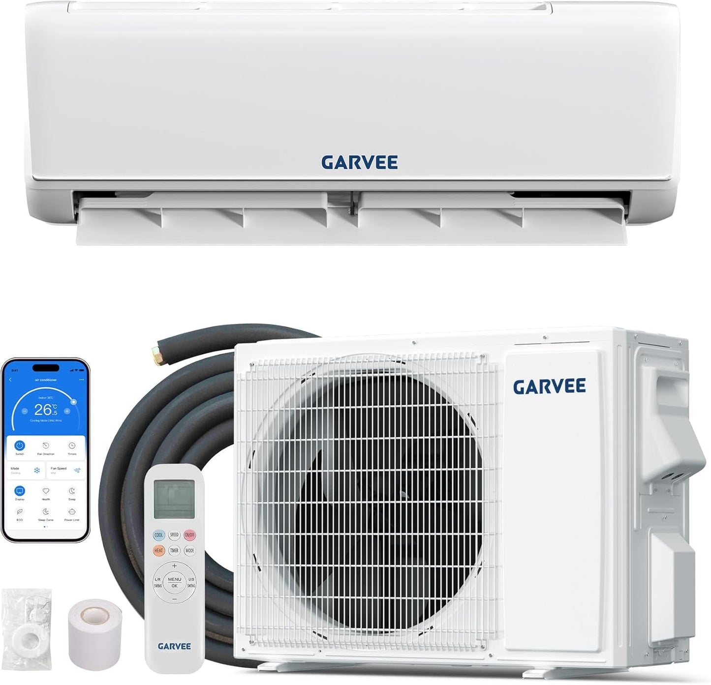 Garvee Mini Split AC & Heat Pump, 18000 BTU 208/230V, 19 SEER2, Remote Control & APP Control, Bulit in 2.0 WiFi, Works with Alexa, Ultra-Quiet, Energy Efficient, Cool and Heat Room Up to 1250Sq.ft