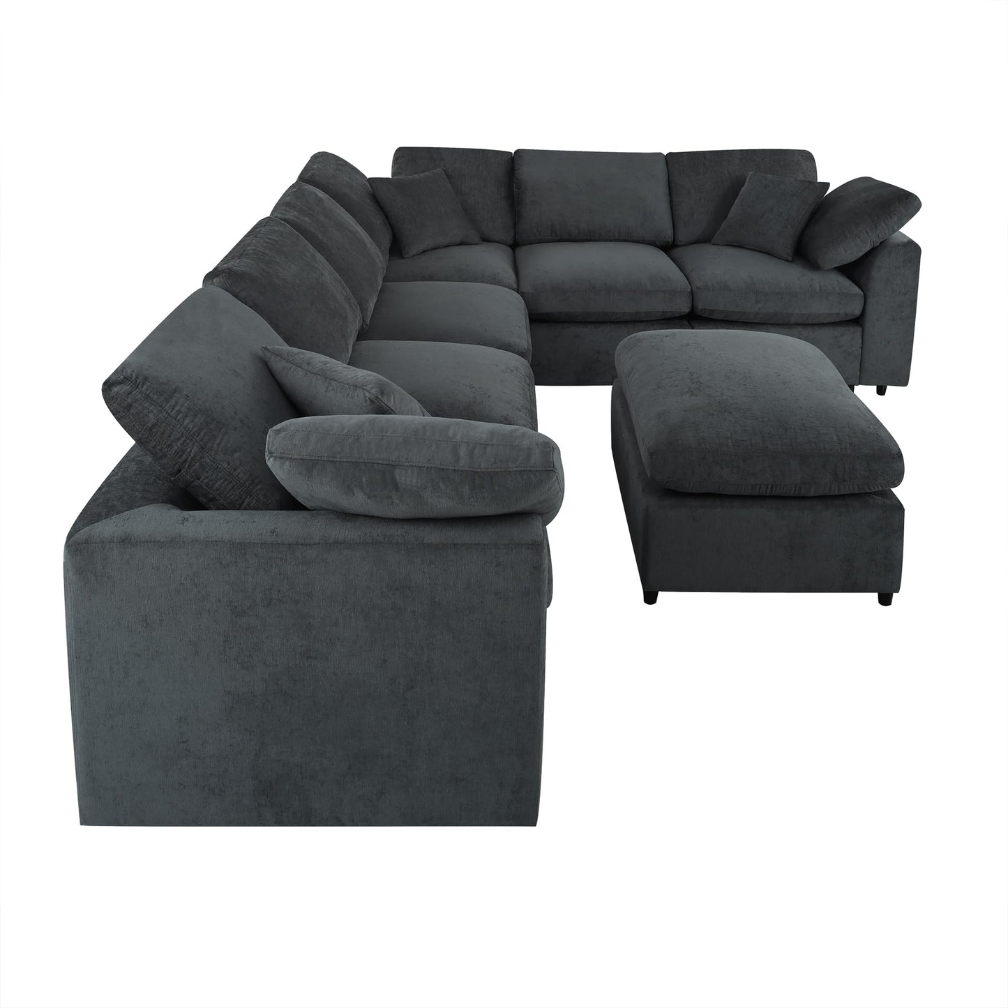 124.8" W Modular Sectional Sofa L Shaped Modern Couch with Ottoman, Deep Seat and Wide Chaise for Living Room, Gray