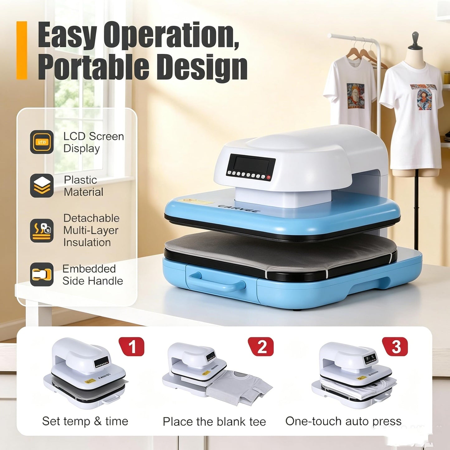 Auto Heat Press Machine, 15"x15" Professional Smart Heat Press with Precise Temp/Timer Control, Digital Display, 4 Memory Modes for HTV Sublimation Heat Transfer Projects, Fast Even Heat