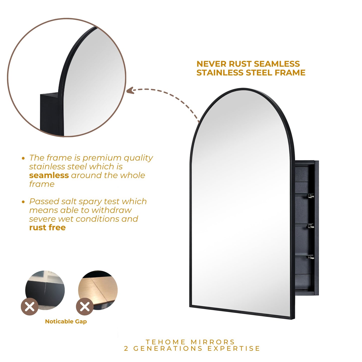 TEHOME 20 x 30'' Black Arched Bathroom Medicine Cabinet with Mirror Recessed and Surface Mounted Medicine Cabinet Mirror