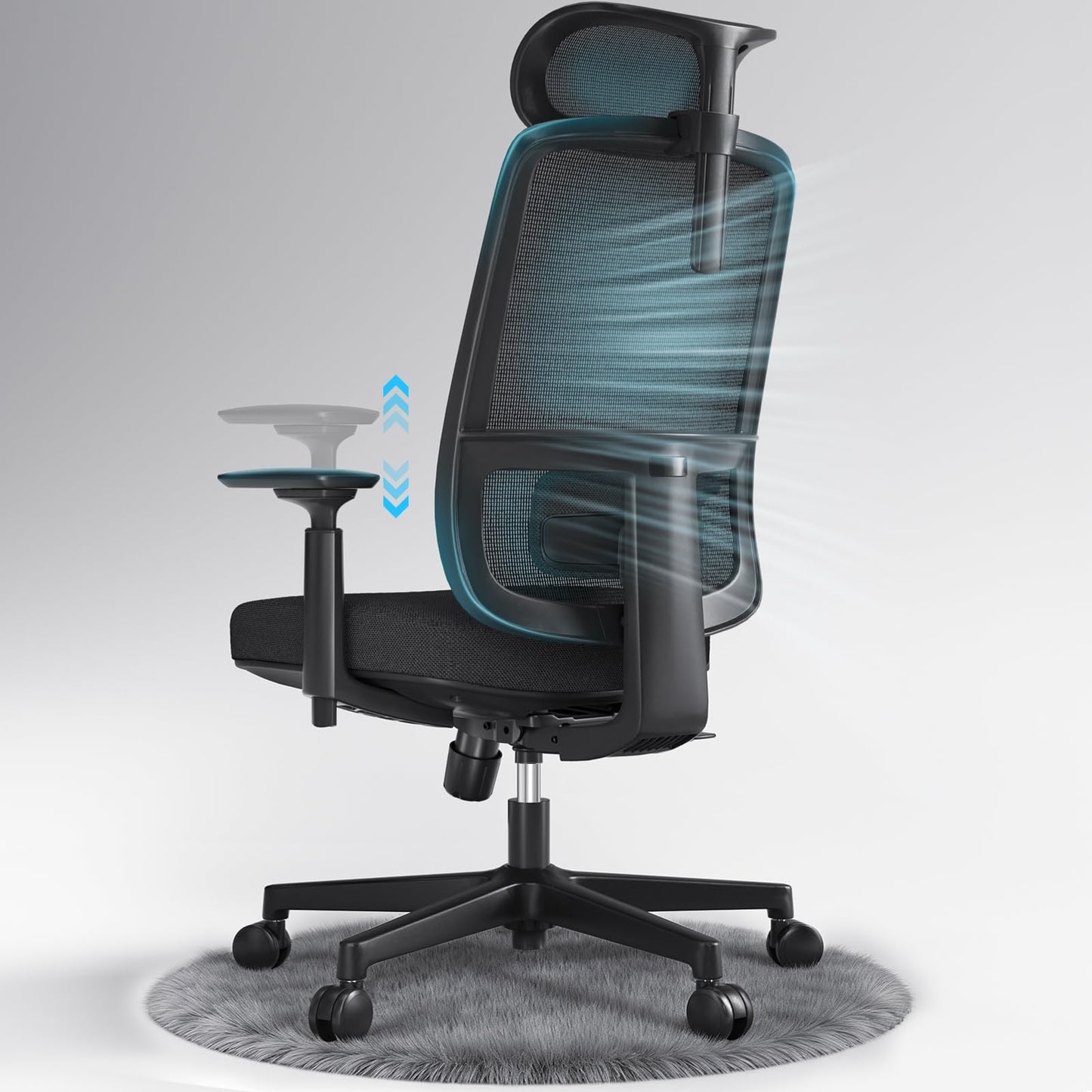 ErgoSift M1 Ergonomic Office Chair Mesh Chair, Home Office Desk Chairs with Adjustable Lumbar Support, Comfortable Computer Gaming Chair, Office Chair for Long Hours (Black)