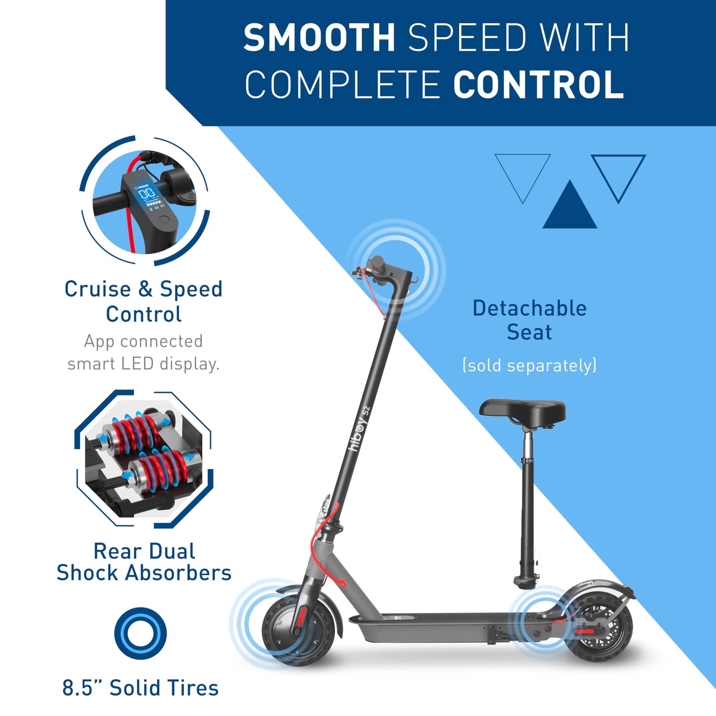 Hiboy S2 Electric Scooter - 8.5" Solid Tires - Up to 17 Miles Long-Range & 19 MPH Portable Folding Commuting Scooter for Adults with Double Braking System and App (Black&Space Grey)