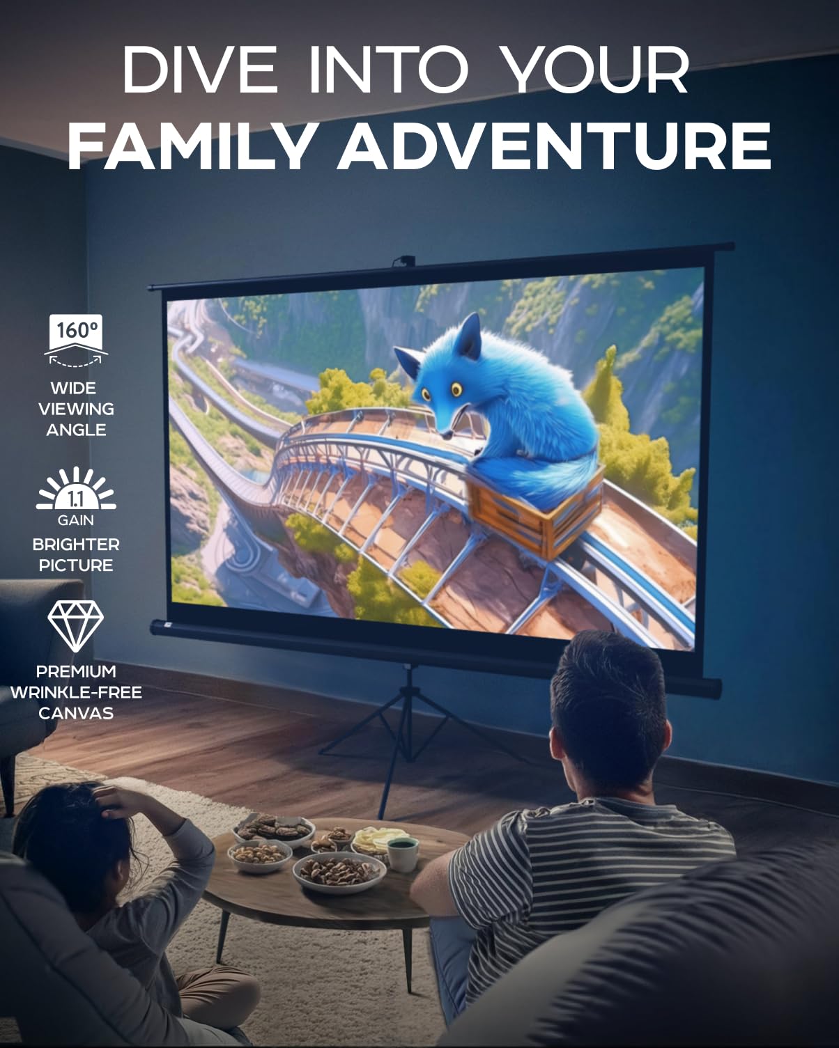 100 Inch Indoor and Outdoor Projector Screen with Stand for Movies or Presentations - HD Premium 16:9 Folding Free Tripod Screen with Carry Bag and Straps, Matte