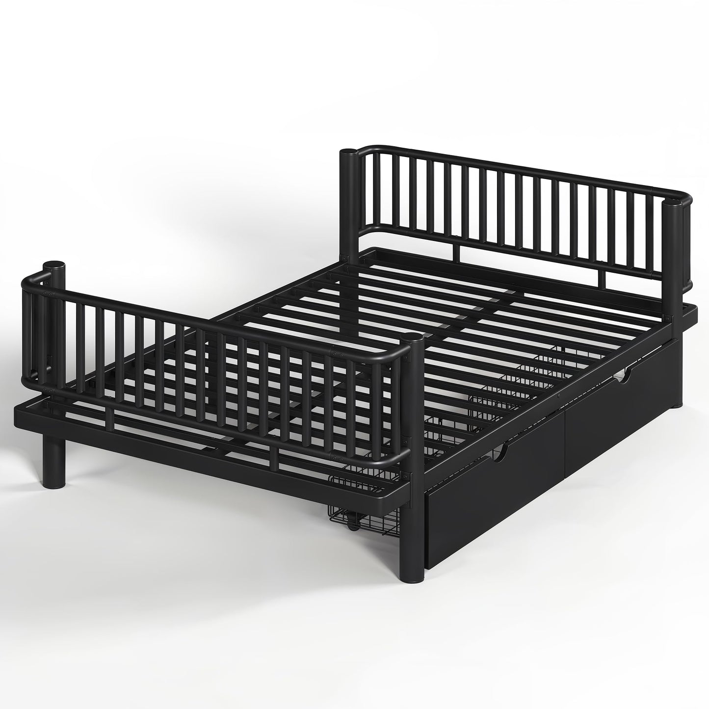 DNYN Full Size Metal Daybed Frame with Guardrails and 2 Storage Drawers for Teens Bedroom, Low-Profile Platform Bed with Upgraded Safety Round-Pipe Design, Space-Saving & No Box Spring Needed