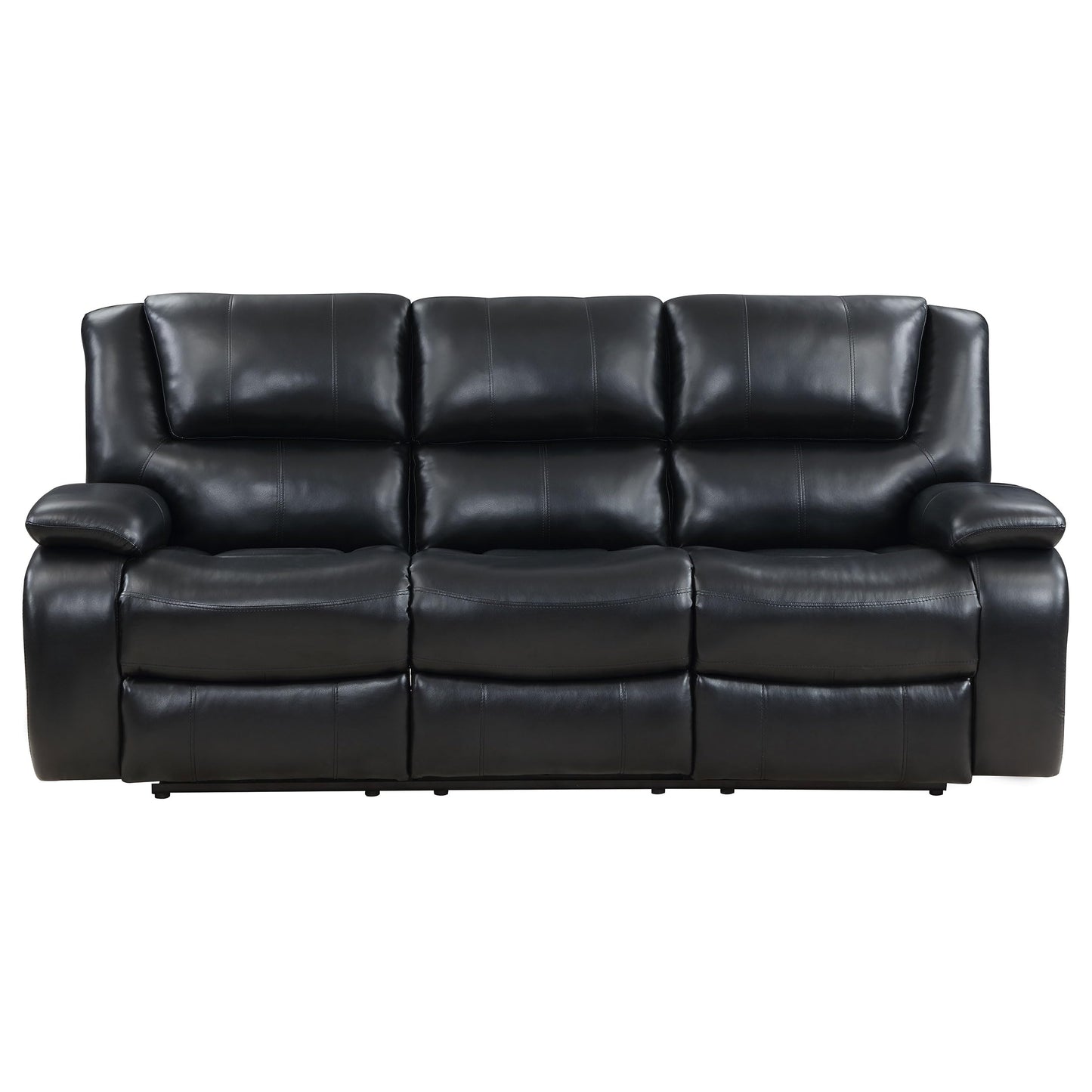 Coaster Home Furnishings - Camila - Wood and Faux Leather - Reclining Sofa with Manual Motion, Padded Pillow Arms, and Channeled Seat - Living Room - Black - 610244