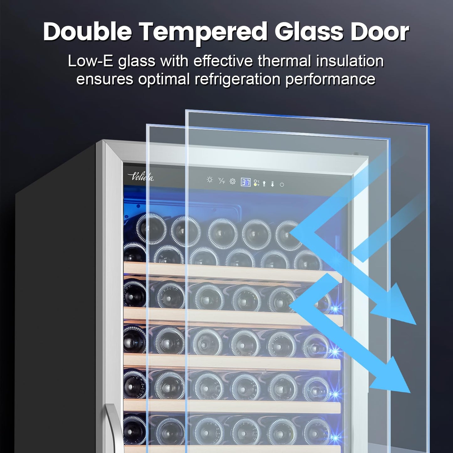 Velivi 24" Single-Zone Wine Cooler 154-Bottles, Low Noise Fast Cooling, Tall Freestanding/Built-in Fridge Large Capacity for Wine Collection