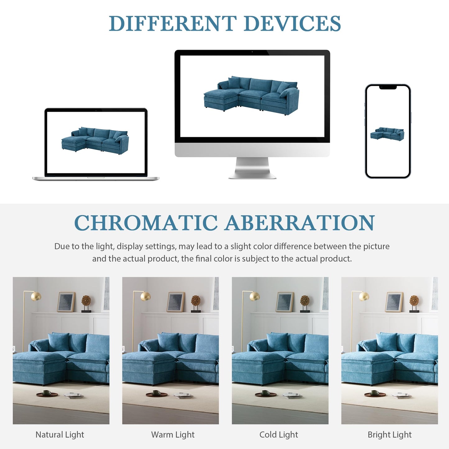 Merax Modern L Shaped Cloud Couch Set with Double Cushions, 4 Seat Sectional Sofa Sleeper Bed with Movable Ottoman & 2 Pillows, 103" Chenille Modular Sectional Sofa with Deep and Wide Seat, Blue