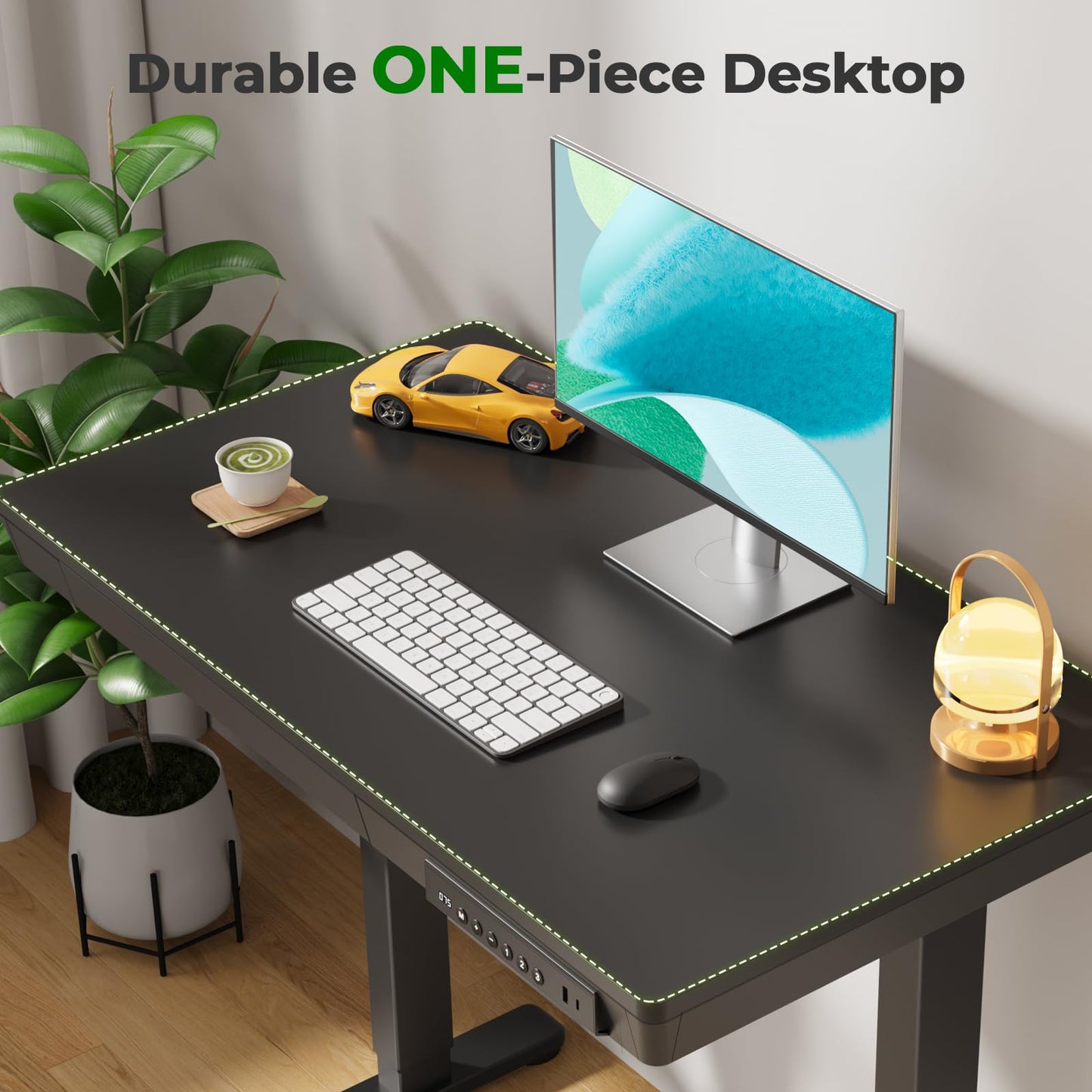 JYLH JOYSEEKER Electric Standing Desk with Drawer, 35" x 20" Whole Piece Tabletop Small Sit Stand Table, Height Adjustable Desk with Storage & USB Ports, Quick Install Home Office Computer Desk, Black