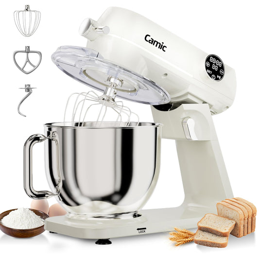 8.45 QT All Metal Stand Mixer,10 Speed Large Capacity Kitchen Mixer with Digital Timer & Tilt-Head, Electric Mixer with Whisk Dough Hook Mixing Beater for Baking,Cakes,Cookie,Bread,Salad (White)