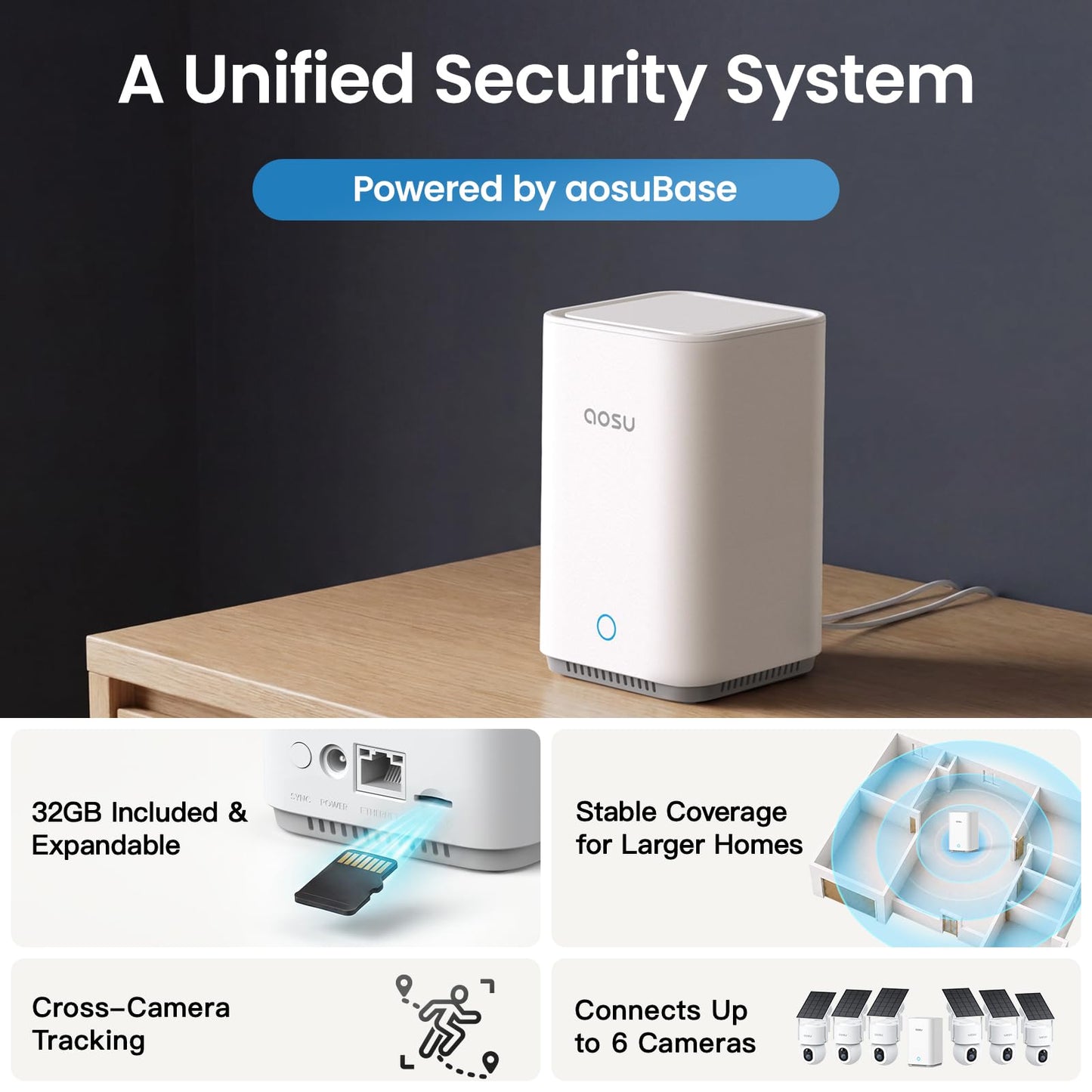 aosu SolarCam D1 Max 2-Cam Kit, 4K Solar Security Cameras Outdoor Wireless, 360° Pan & Tilt Coverage, Auto Tracking, Color Night Vision, No Subscription Required, Local Storage up to 1TB