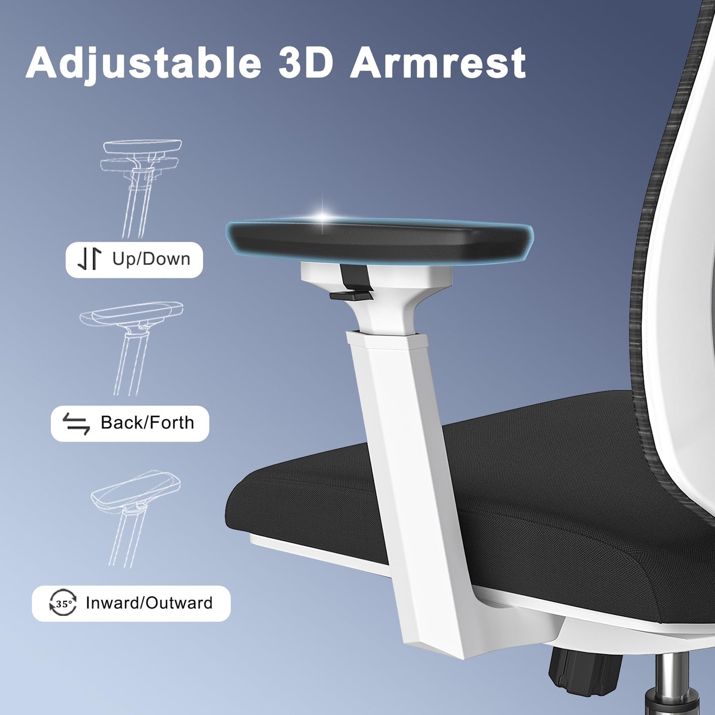 Logicfox Ergonomic Mesh Office Chair, Computer Desk Chair with 3D Armrests, Adjustable Lumbar Cushion and Adjustable Headrest, White High Back Home Office Chair with Tilt Function, Computer Chair