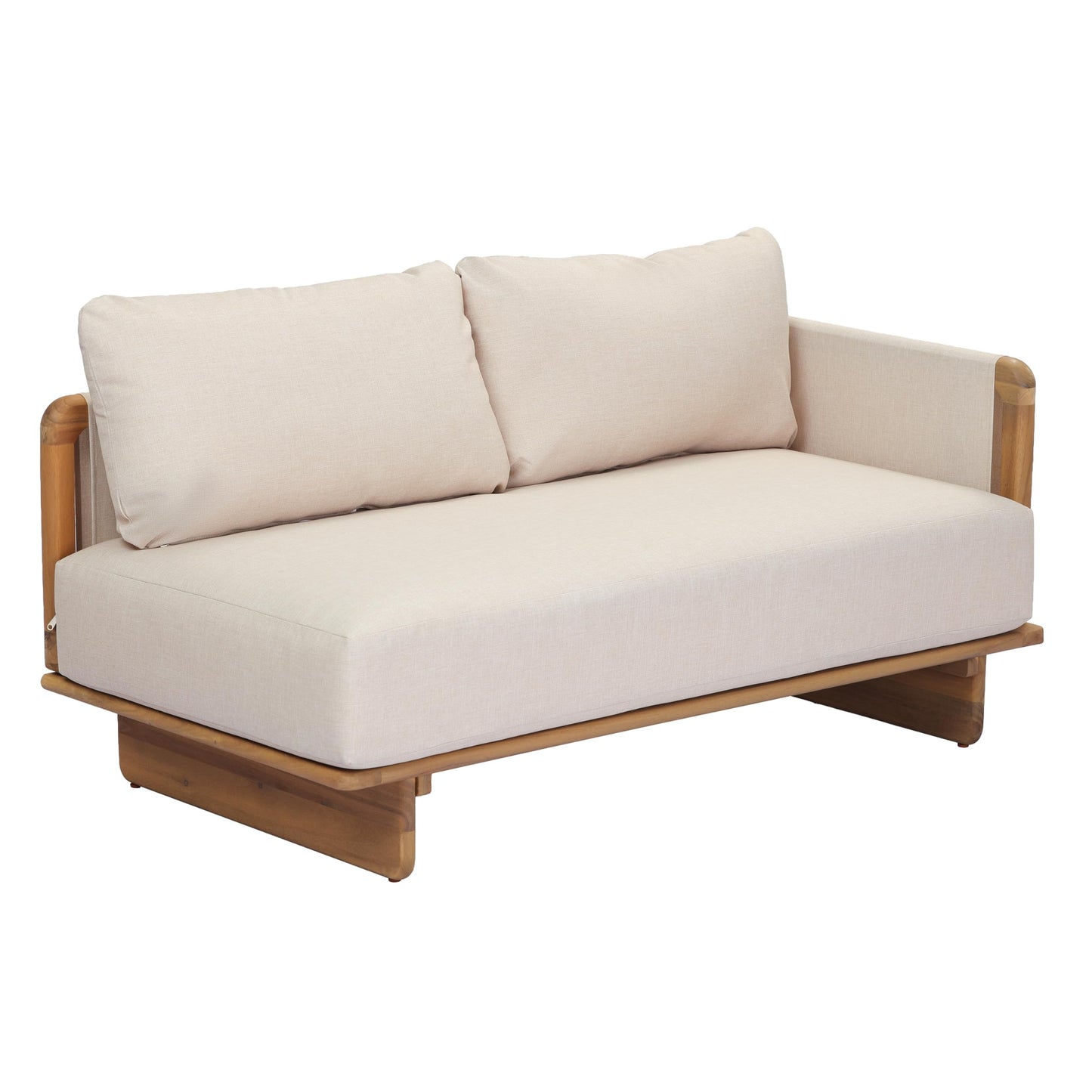 Merax Acacia Wood Outdoor Patio 105 Inch Loveseat Sofa with Cushions, Large 4-Seater Sofa Daybed for Backyard, Lawn, Deck, Balcony, Water Repellent Fabric, 400 lbs Capacity, Light Teak +Beige