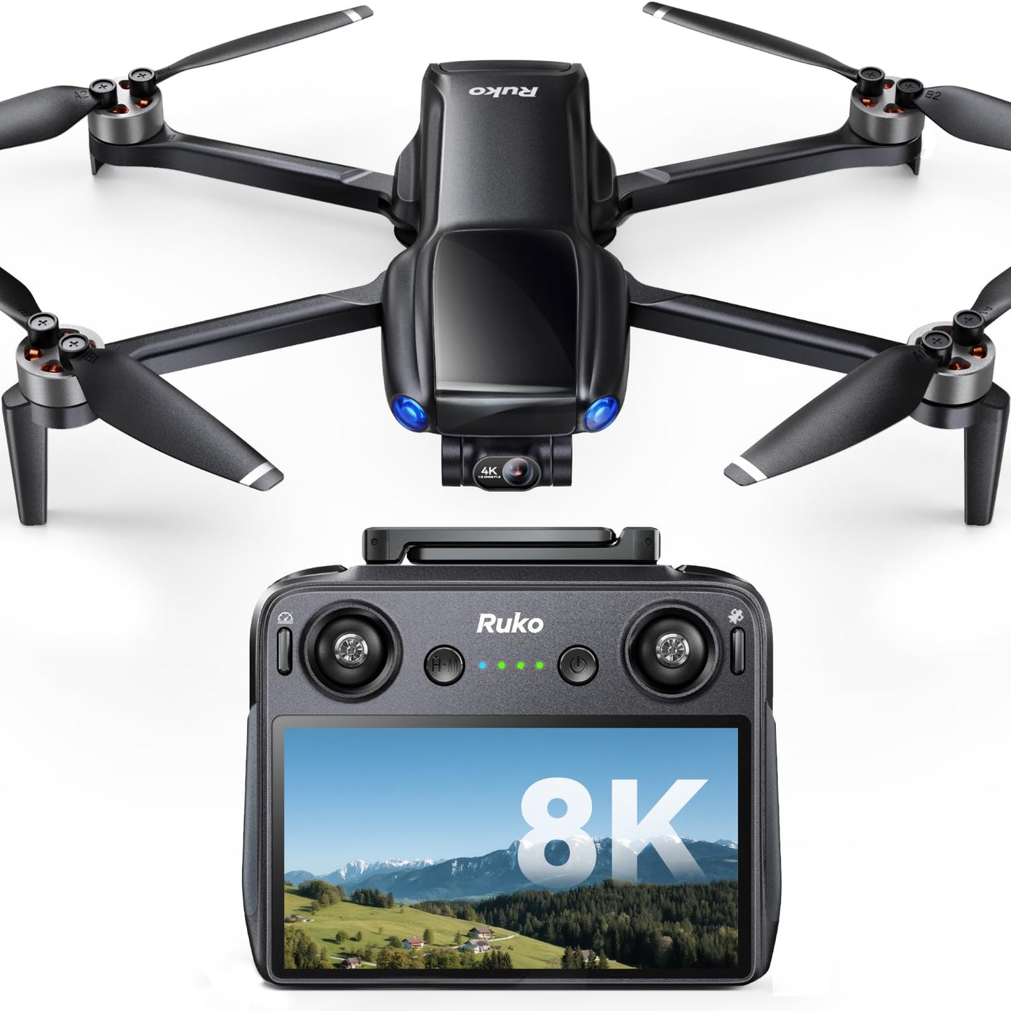 Ruko U11MINI 4K (RC3), Professional 8K Drone with 5.5" Touchcreen, Drones with camera for Adults 4K Video, 3-Axis Gimbal, 20000ft FPV Transmission, Under 249g FAA Exempt, Beginner (64-Min Flight)