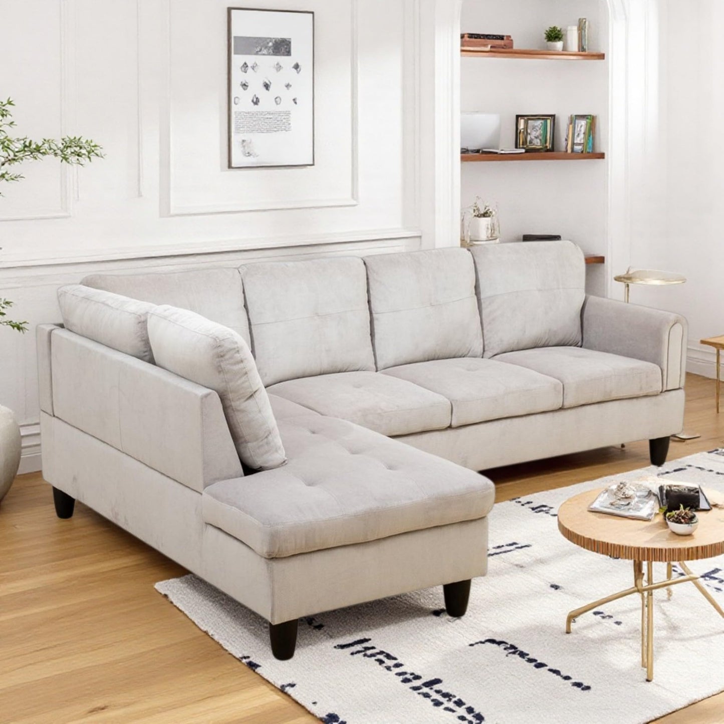 NicBex Comfy Couches for Living Room, 2-Piece 97" L-Shaped Sectional Couch with Movable Chaise, Modern Sofa Living Room Set for Apartment, Office & Bedroom, Grey White