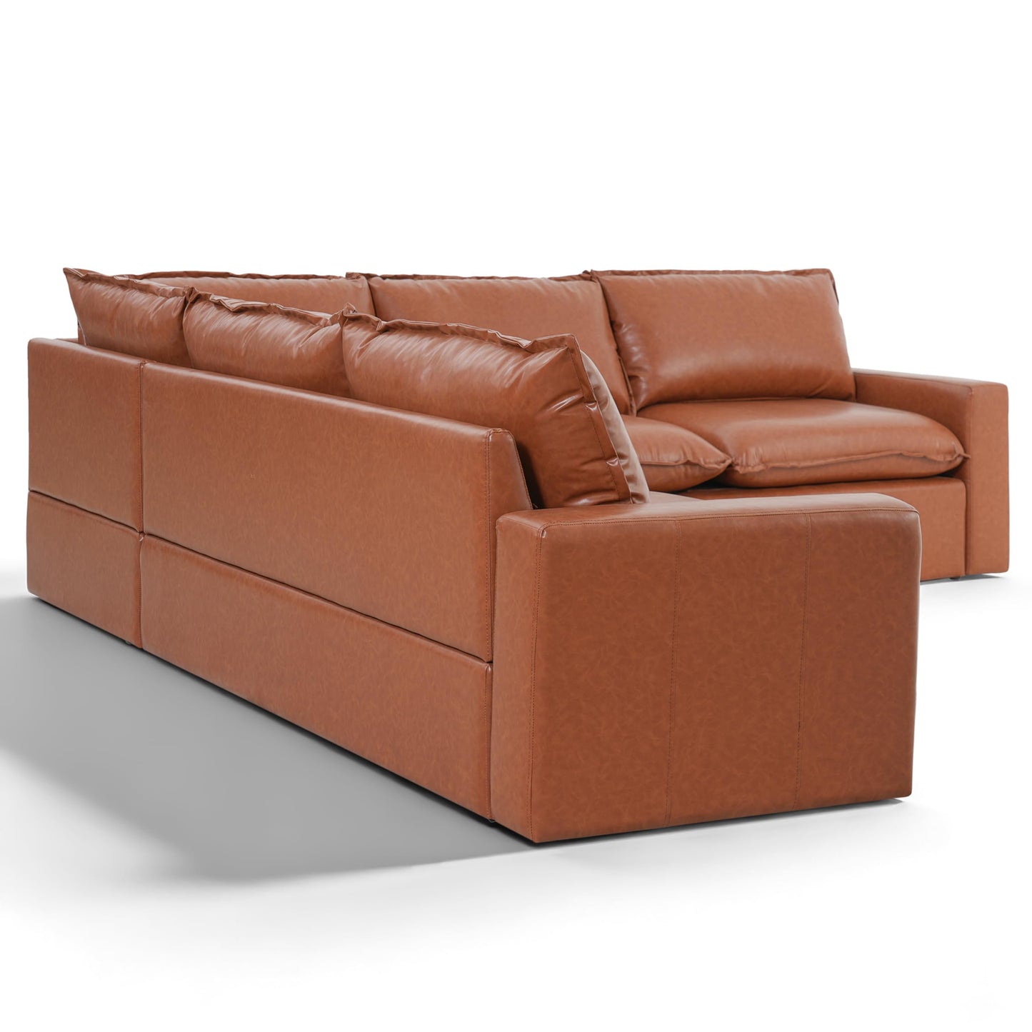 Christopher Knight Home Ruben Faux Leather 4-Seater Modular Sectional Sofa Couch with Wooden Frame, Modern L-Shaped Sofa Set for Living Room, Upholstered Cloud Couch with Back Pillows, Brown