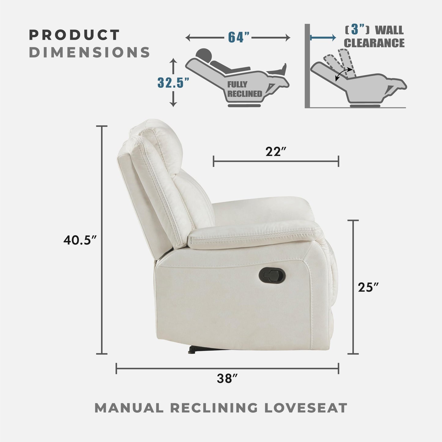 Lexicon Manual Double Reclining Loveseat, Polished Microfiber Manual Wall Hugger Loveseat Recliner for Living Room, Center Storage Console/Cup Holders, Easy Assembly, Beige