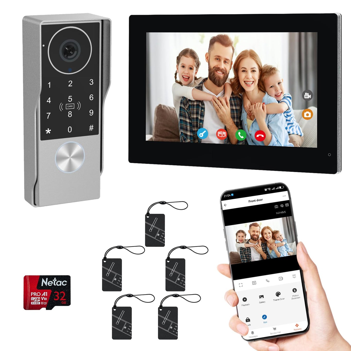 2-Wired Doorbell Camera with Monitor, Video Doorbell Intercom System with keypad,keypad video intercom with 1080P 7-inch Touch Screen, Tuya App Remote, Password Unlock, Waterproof, No Subscription