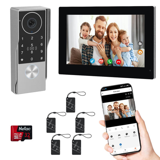 2-Wired Doorbell Camera with Monitor, Video Doorbell Intercom System with keypad,keypad video intercom with 1080P 7-inch Touch Screen, Tuya App Remote, Password Unlock, Waterproof, No Subscription