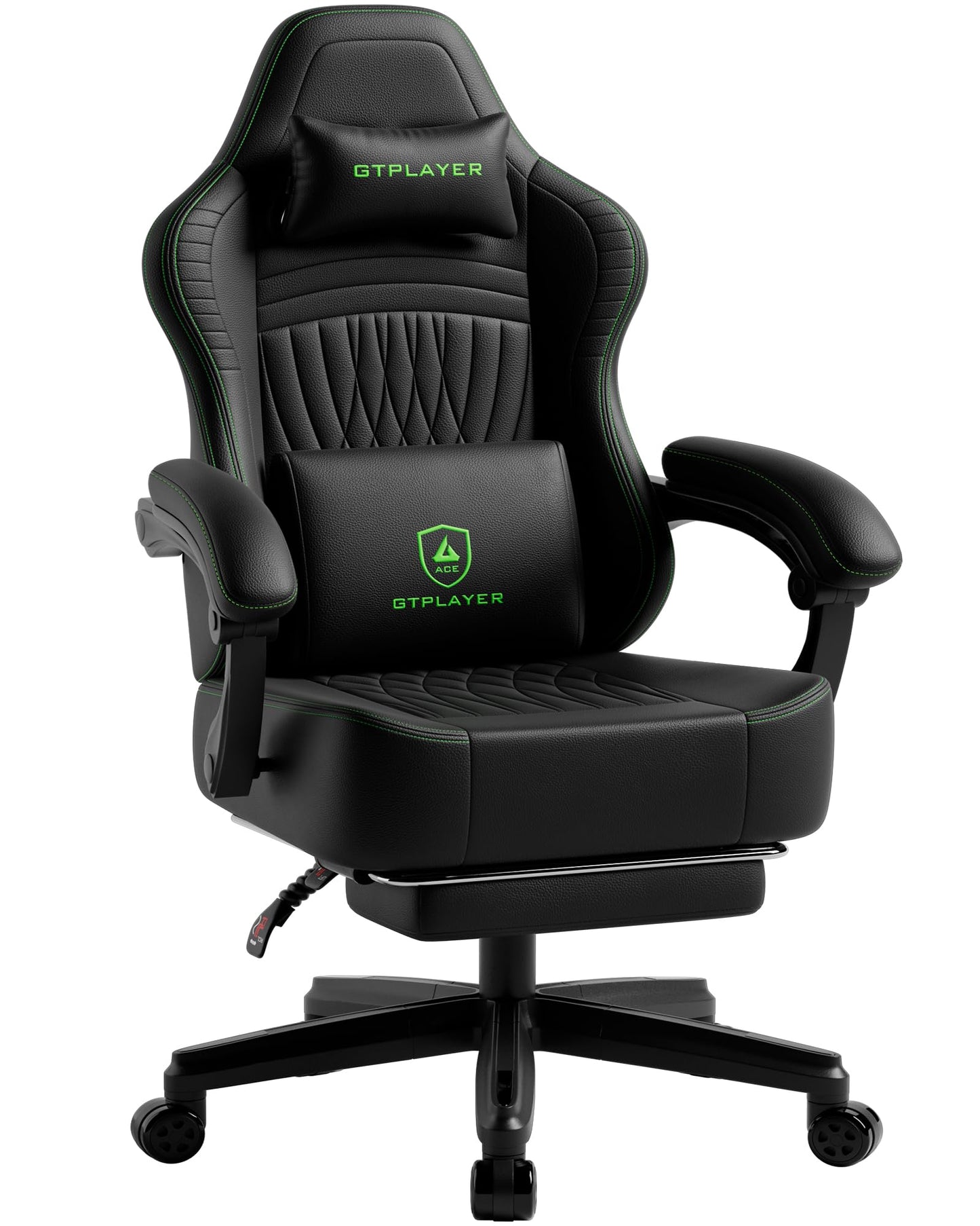 GTPLAYER Gaming Chair, Video Game Chairs with Footrest, PC Gamer Chairs for Adults - Padded High Back Ergonomic Reclining Silla Gamer, Linkage Armrest, Ace Pro, Black Green